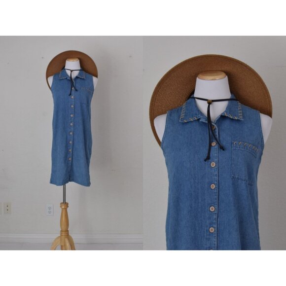 Vintage Christopher & Banks‎ Blue Denim Cotton Sleeveless Dress | size S - Picture 1 of 10